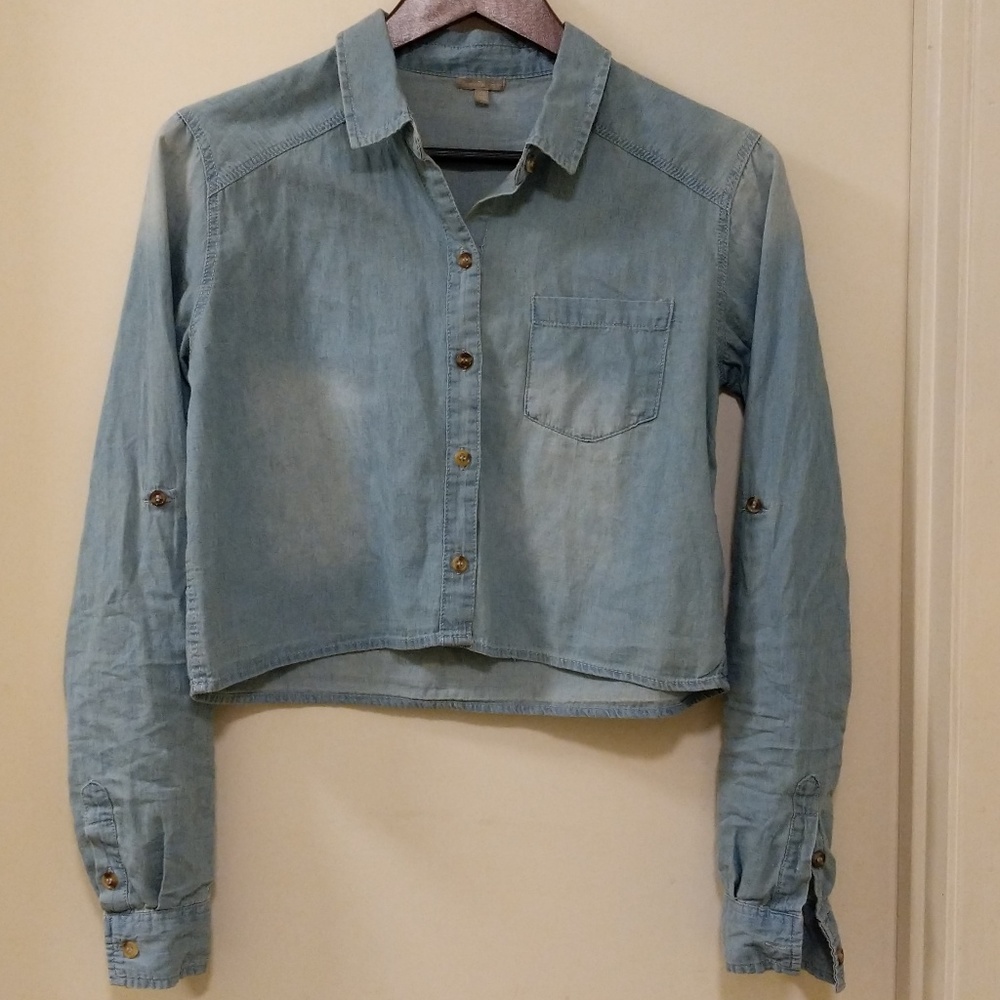 Charlotte Russe Crop Denim Shirt XS Lightweight